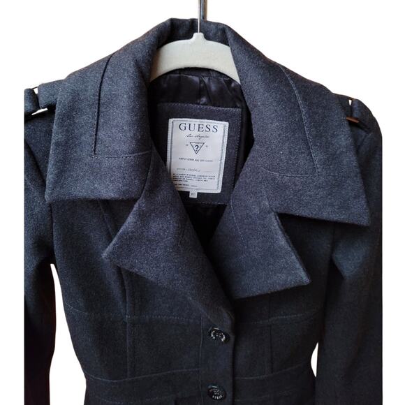 Guess Pea Coat Size Xtra Small XS Dark Grey Wool Overcoat - Picture 2 of 7